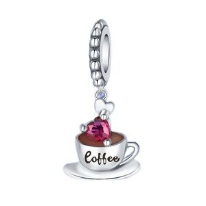 S925 Sterling Silver with Gem Accents Coffee Cup Charm - NWT